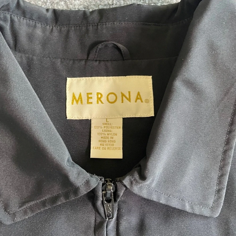 Merona Mens Large Black Full Zip Windbreaker Jacket Lightweight Harrington Coat